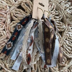 Handmade Boho Tribal Print Ribbon Earrings